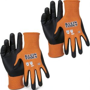 Klein Tools Work Gloves Cut Resistant ANSI A1 L Orange Black 2 Pair-0