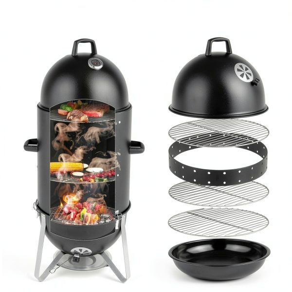 Outvita Vertical 18.8 Inch Steel Charcoal Smoker, Heavy Duty 3-in-1-4