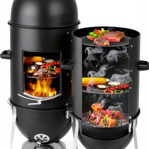 Outvita Vertical 18.8 Inch Steel Charcoal Smoker, Heavy Duty 3-in-1-0