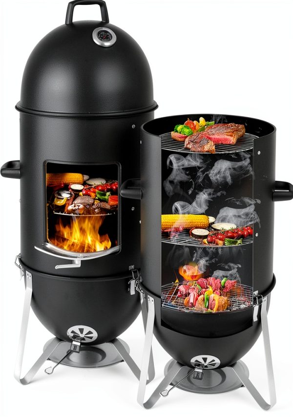 Outvita Vertical 18.8 Inch Steel Charcoal Smoker, Heavy Duty 3-in-1-0