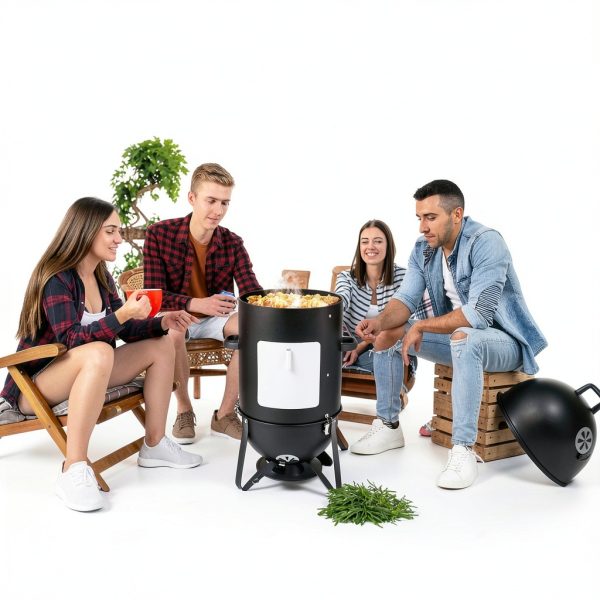 Outvita Vertical 18.8 Inch Steel Charcoal Smoker, Heavy Duty 3-in-1-6