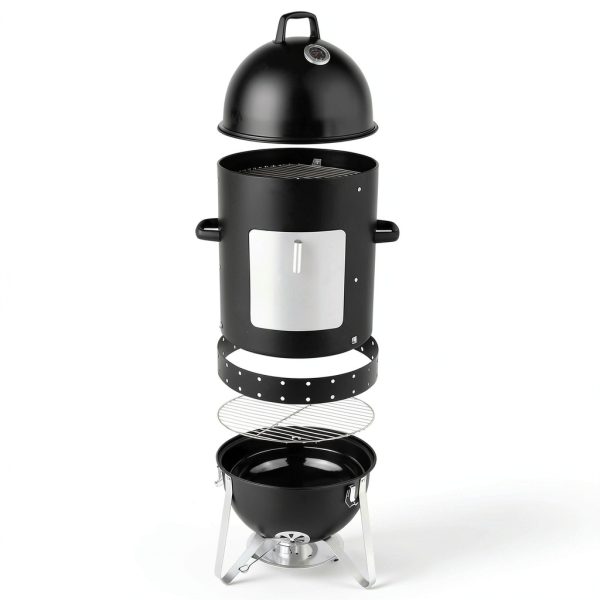 Outvita Vertical 18.8 Inch Steel Charcoal Smoker, Heavy Duty 3-in-1-1