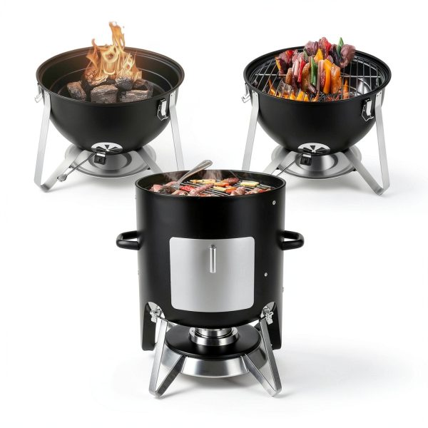 Outvita Vertical 18.8 Inch Steel Charcoal Smoker, Heavy Duty 3-in-1-2