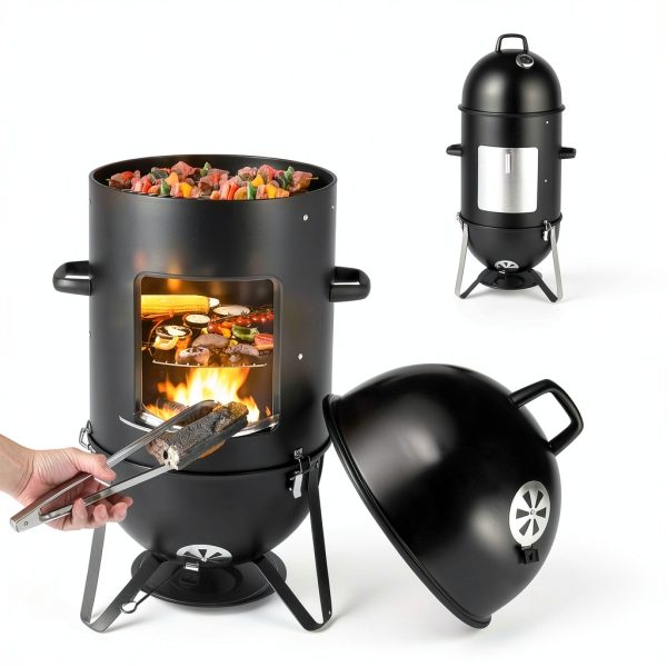 Outvita Vertical 18.8 Inch Steel Charcoal Smoker, Heavy Duty 3-in-1-5